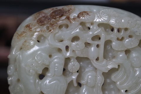 麻姑献寿|舊藏和田玉籽料“秋葵皮 麻姑献寿”带板