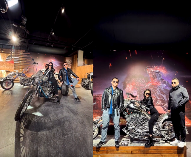 李亚鹏|李亚鹏带美女师妹选机车!翘二郎腿坐轮胎上,帅气合照甘当绿叶