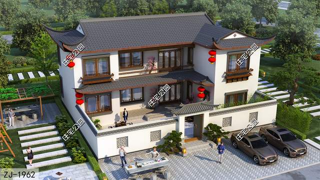 17×14米布局合理的二层苏式小院,主卧均朝南设计