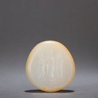 |旧藏-和田白玉「三世佛」原石挂件