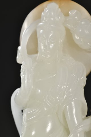 和田玉籽料|重器 和田玉籽料观音摆件