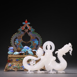 |旧藏 银鎏金镶和田玉御龙观音摆件