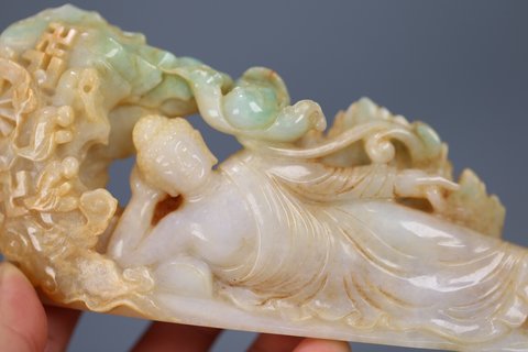 翡翠|晚清 老翡翠卧佛摆件