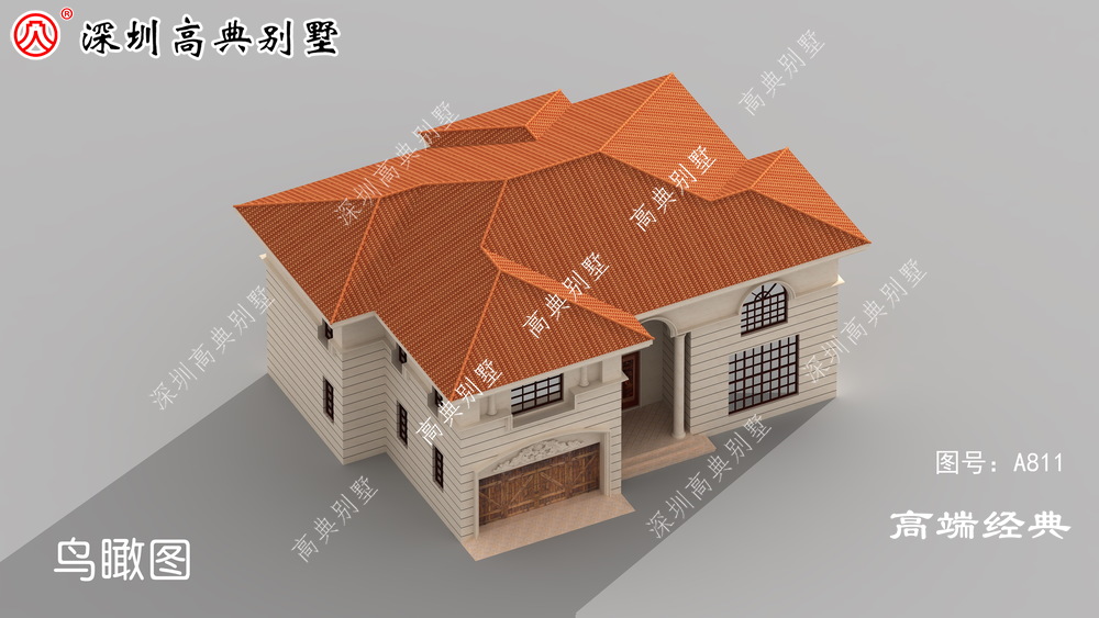 这款别墅不仅有,经典的挑高罗马柱,还有车库设计很是时尚