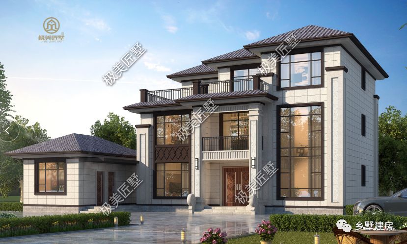 厨房设偏房,20.64X16.24米三层新中式,坐看庭前花开花落