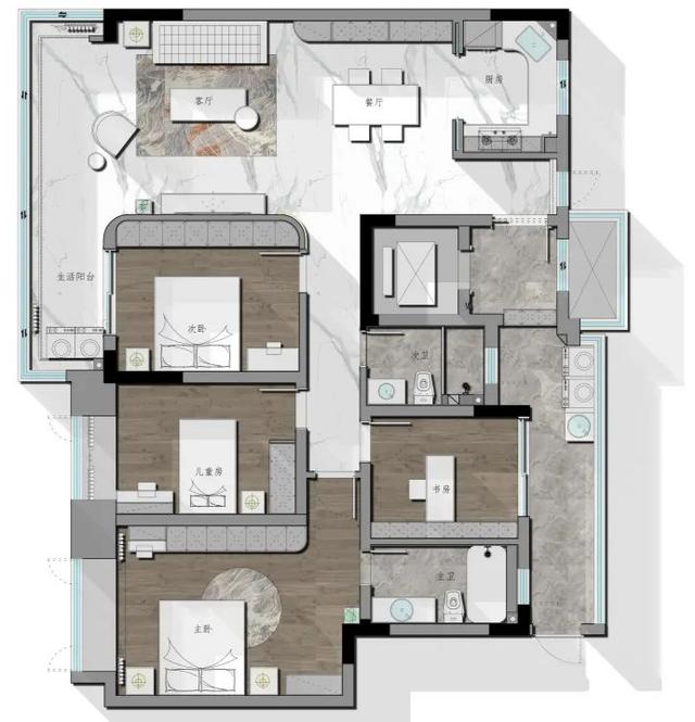 140㎡住宅,不浪费1㎡,客厅隔出间卧室,三世同堂住着刚好!