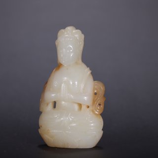 和田玉籽料|清-和田玉籽料观音雕件