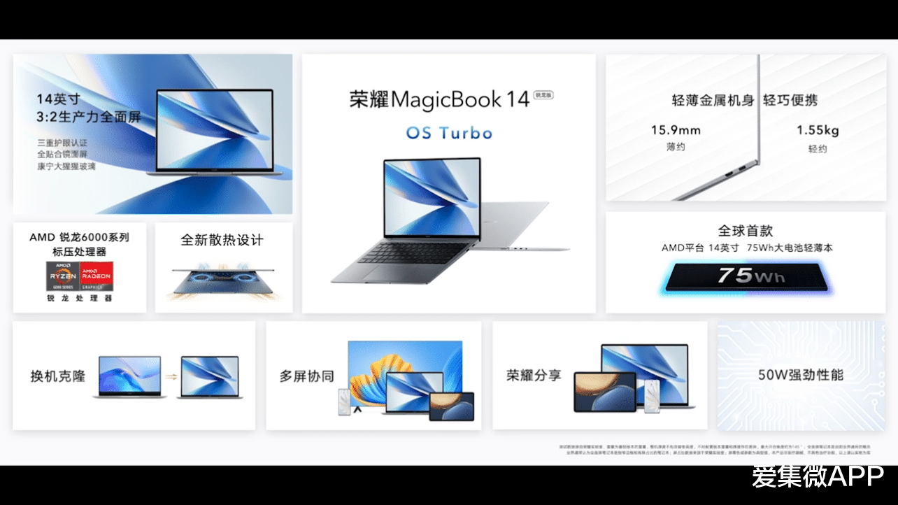 AMD|AMD 平台 + OS Turbo,荣耀MagicBook 14 锐龙版发布