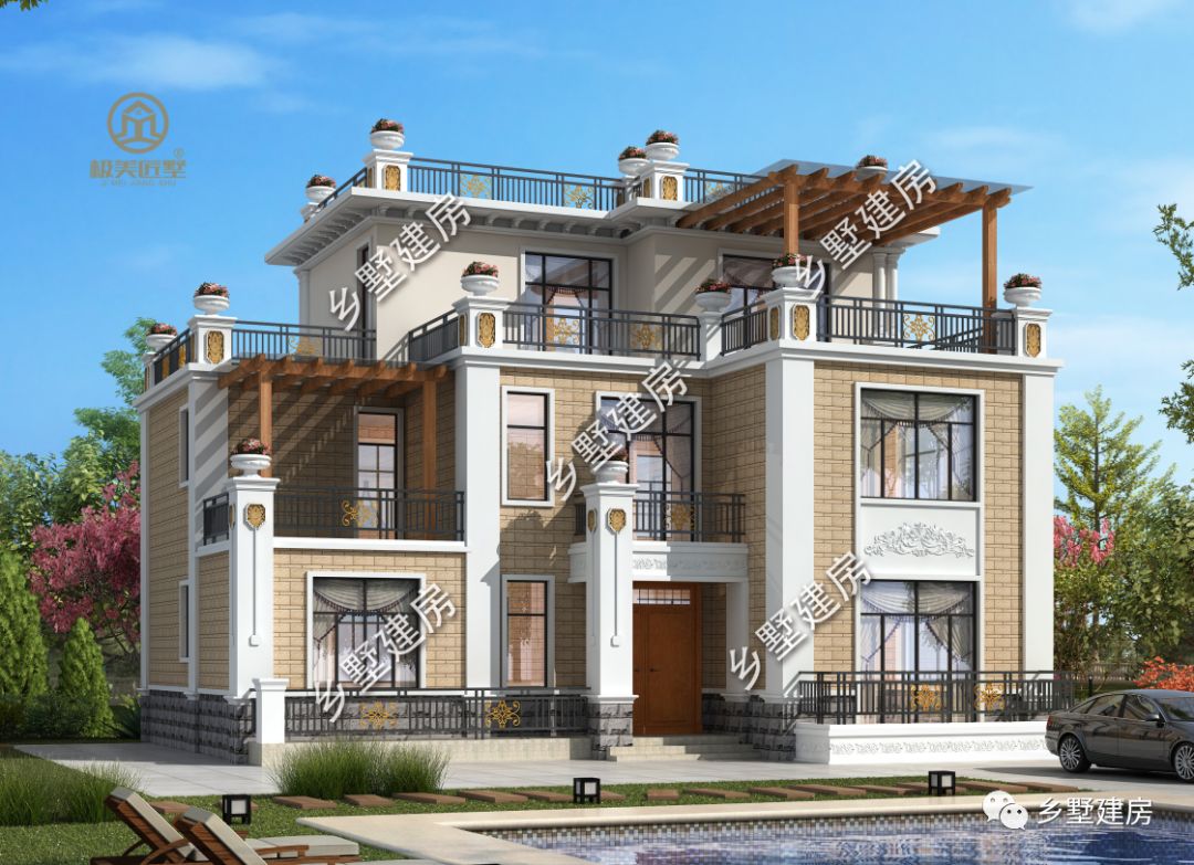 赏田园绝美风光,大气农村三层别墅,图纸准备好等你来盖