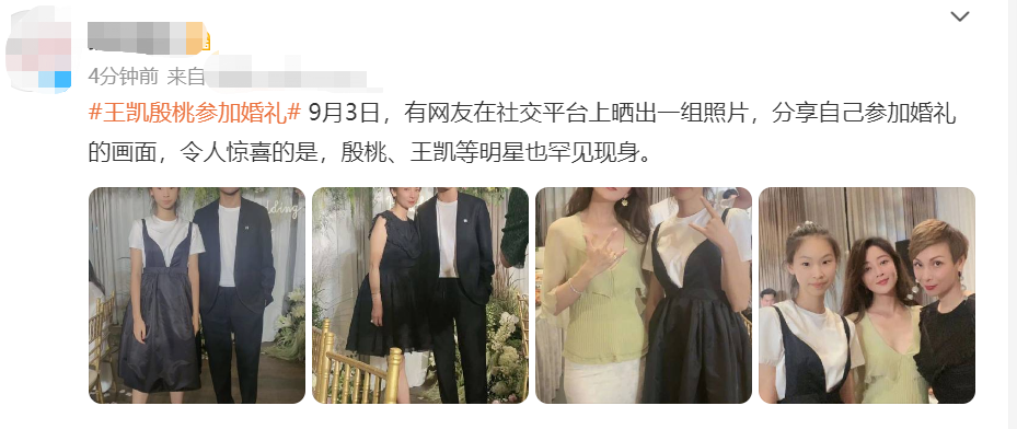王大娘子|殷桃和王凯私下参加婚礼，穿低领上衣身材丰腴，戴大钻戒贵气逼人