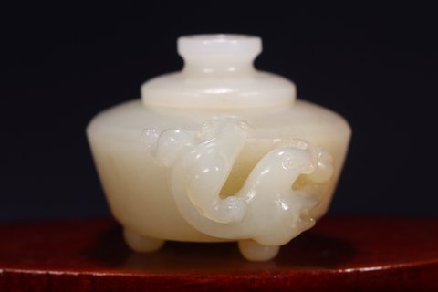 紫砂|旧藏：和田玉雕螭龙茶壶