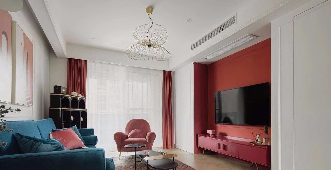129㎡三居ins气质风格，复古红蓝撞色系，效果堪比样板间！
