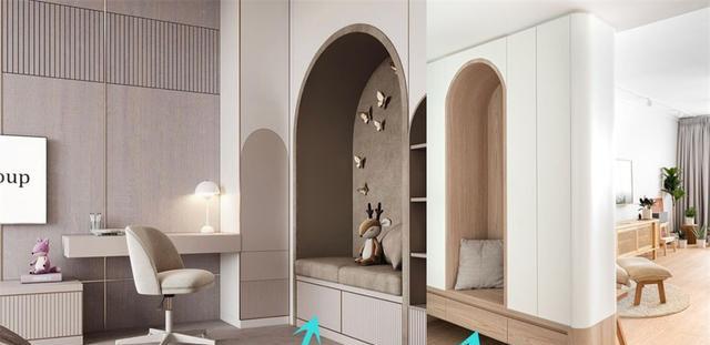 教你一招,柜子里掏洞做拱形门造型,书房、梳妆台,通通能实现