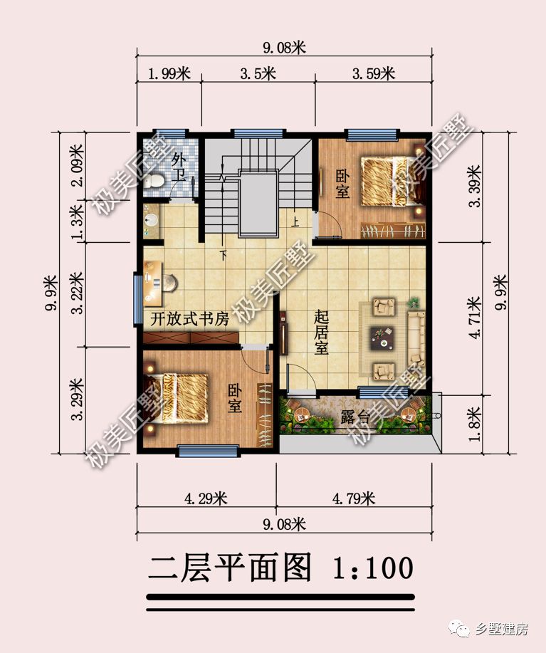 9.08X9.9米农村建房新风尚,家家都做平屋顶,造价不高又实用
