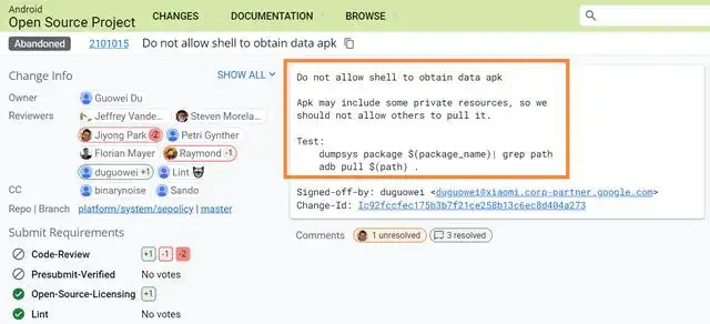 电子商务|小米向 AOSP 提交代码：禁止通过 shell 直接导出 APK