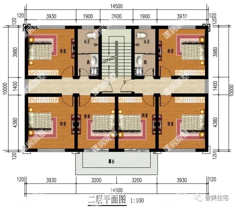 这两栋别墅都是共堂屋设计，第一款户型比较小，主体造价仅35万