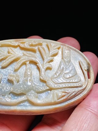 |宋 和田玉籽料 双螭纹 仙人 带饰 带板 玉饰 把件
