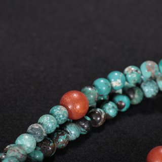 |旧藏-原矿绿松石配南红佛珠
