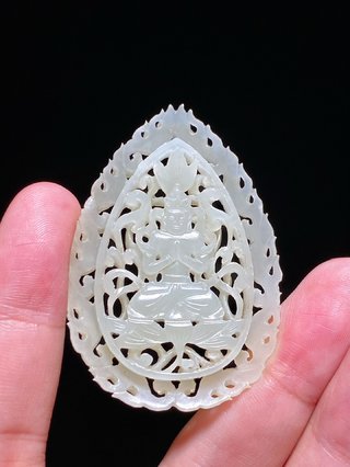 玉髓|辽金 和田玉籽料 白玉 玉莲花座佛 挂件 吊坠