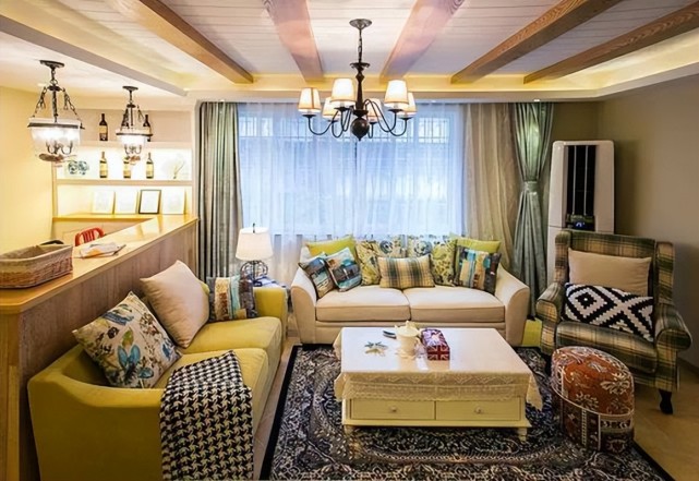 100㎡美式田园风,我喜欢这特色的客厅和书房,一进门就被吸引了