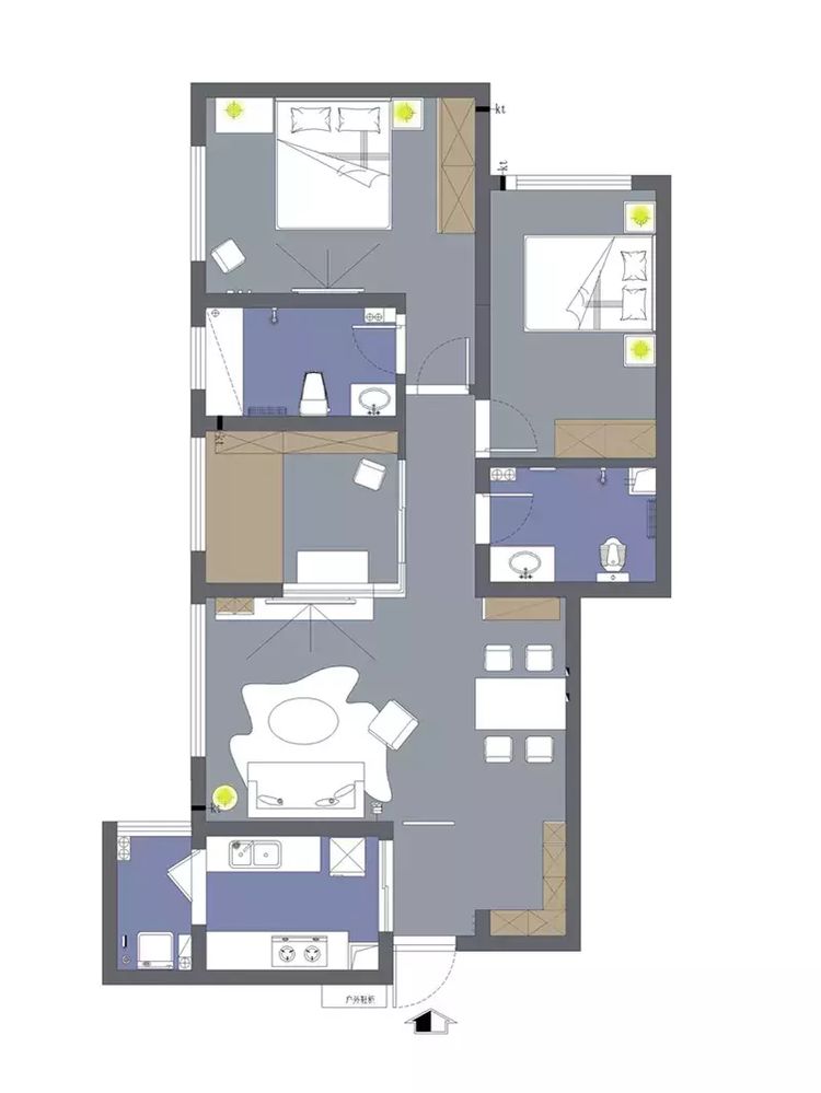 97平现代3室2厅，全屋黑白灰，L型玻璃墙书房，开阔精致