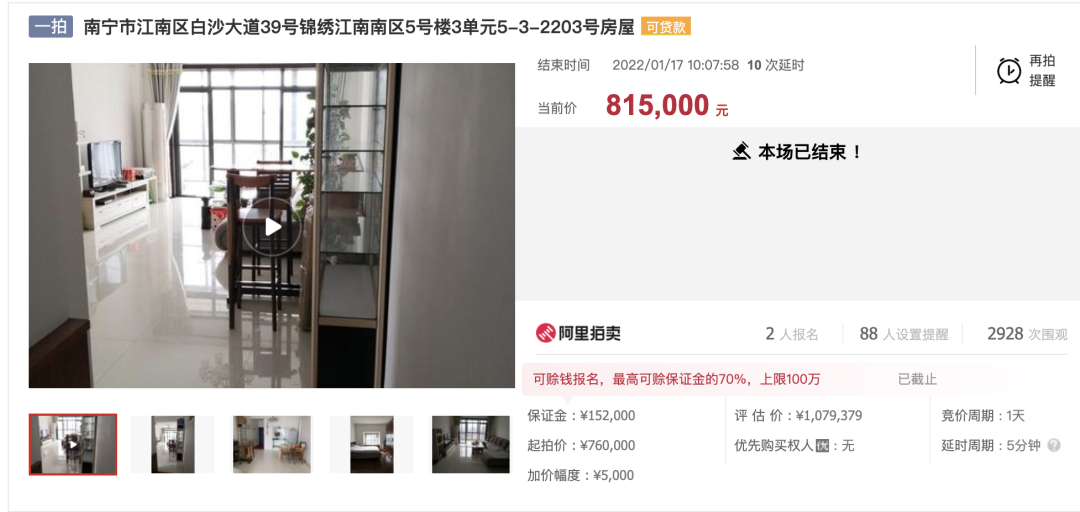 广西南宁|流拍！广西南宁江南区一套住宅拍卖失败，83万没人要！
