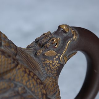 |臻品 手工柴窑 螭龙纹描金 紫砂壶