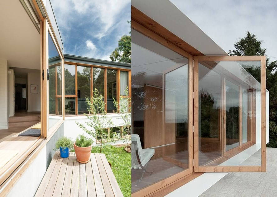 入户改成整面玻璃门,外面加一层木格栅,防晒又挡视线,太机智了