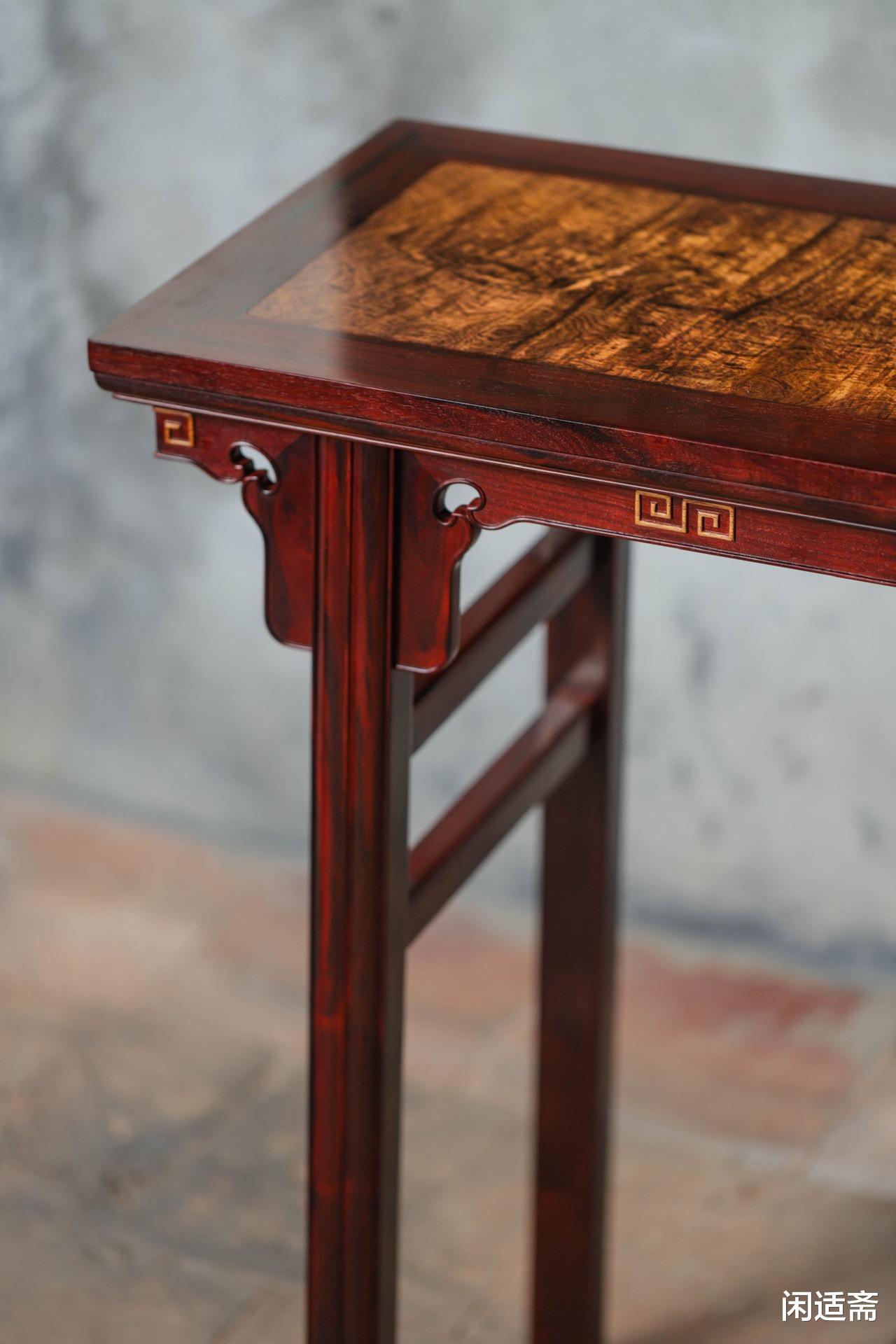 小叶紫檀|姚黄魏紫,小叶紫檀镶黄花梨,平头案