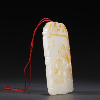 和田玉籽料|旧藏·和田玉籽料如意双童玉牌