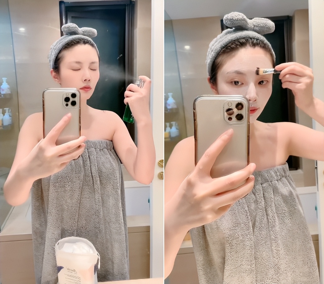 面膜 徐冬冬裹浴巾护肤！光脚站地毯上秀大长腿，从头到脚做面膜太精致