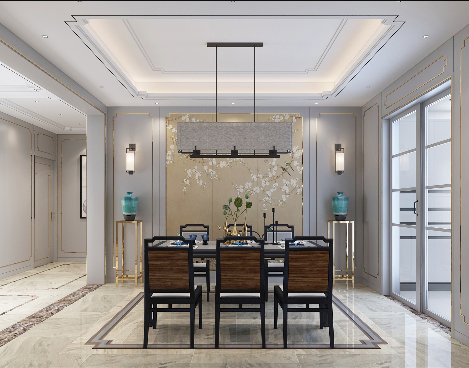 156平中式四居室,具有中式特色的屏风是这个家的设计的隔断