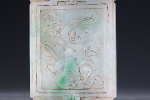 翡翠|清代 老翡翠 童子嬉戏图 牌