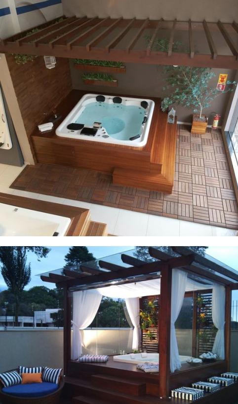 不管是院子还是露台,装个廊架式的泳池,休闲、游泳,蛮享受的