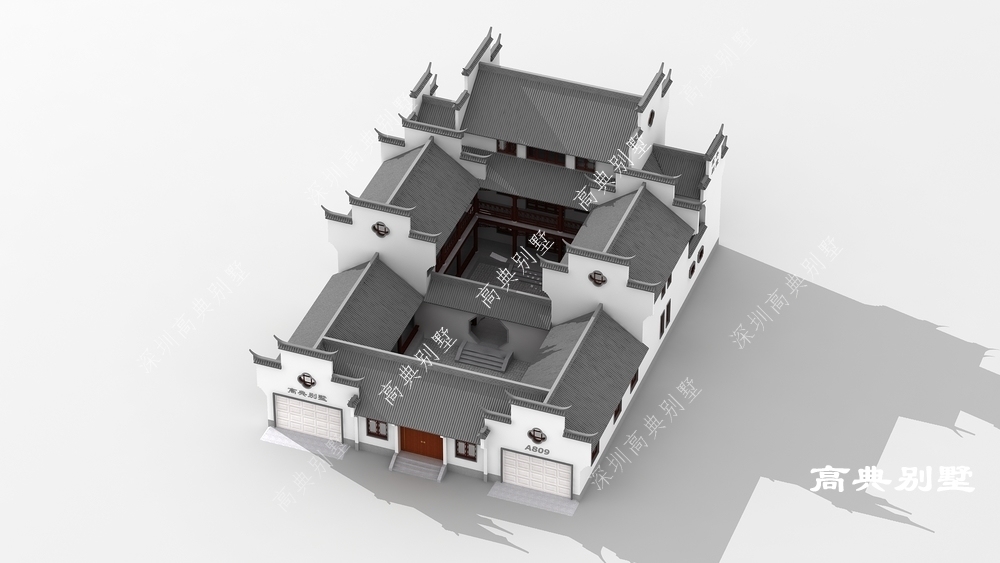 双车库的四合院，国风的潮流趋势，两层设计空间更大