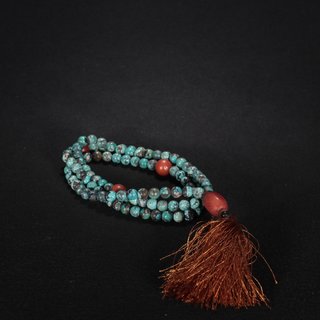 |旧藏-原矿绿松石配南红佛珠
