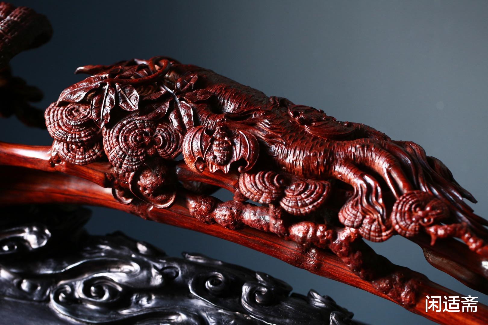 |雅室清赏,小叶紫檀木雕,五福拜寿大如意