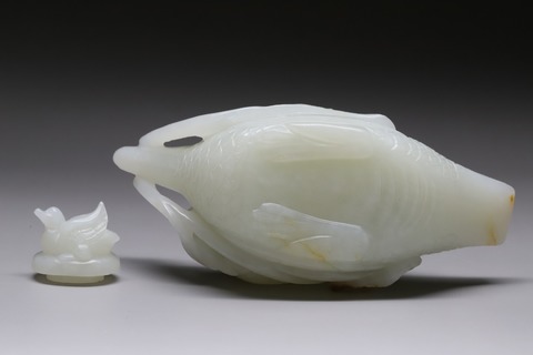 溪亭秋色图|和田玉籽料“枣红皮 宝鹅衔莲”水盂