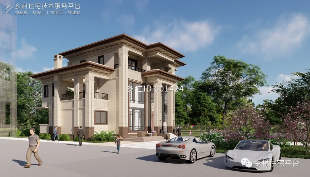 搬家公司|乡住免费图纸土建造价参考88万面宽15.5m 进深14.4m 三层新中式别墅