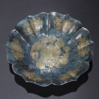 |旧藏 纯银措金 麒麟纹 赏盘