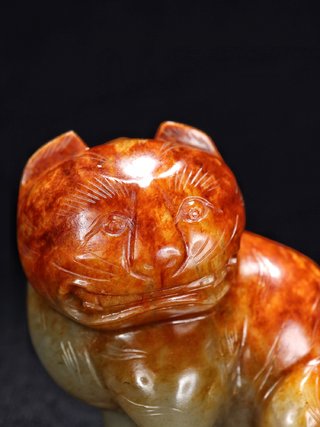 和田玉籽料|辽 和田玉籽料红沁 玉虎 秋山虎 摆件 把件