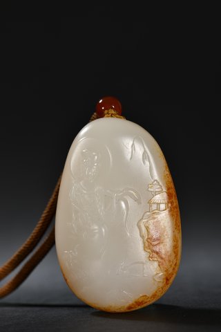 星月菩提|和田玉籽料原石雕观音把件