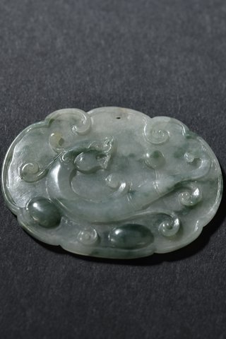 象牙|清代 老翡翠螭龙平安锁形挂件