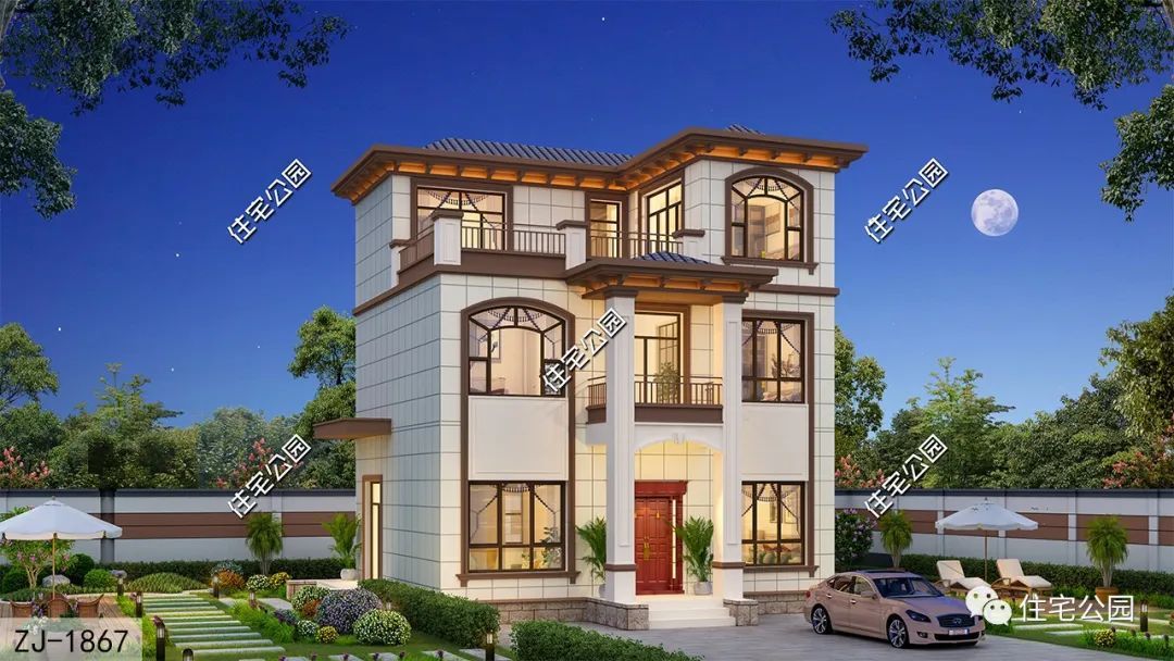 10×8米小占地别墅这样设计,小宅基地同样能拥有超大客厅