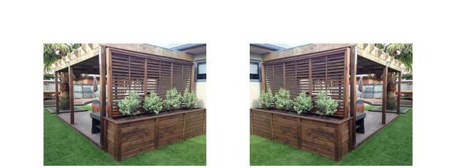 分出小院6空间,用1.2m木板花坛围起来,打造庭院休闲角,惬意