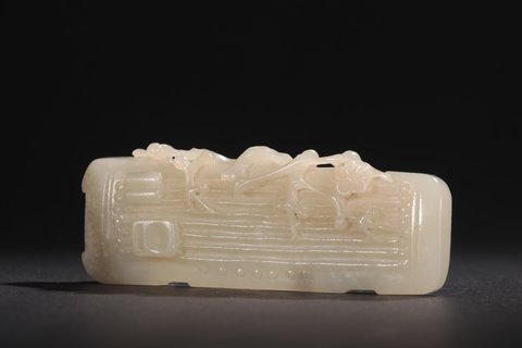 |旧藏-和田玉「梅花纹」琴形摆件