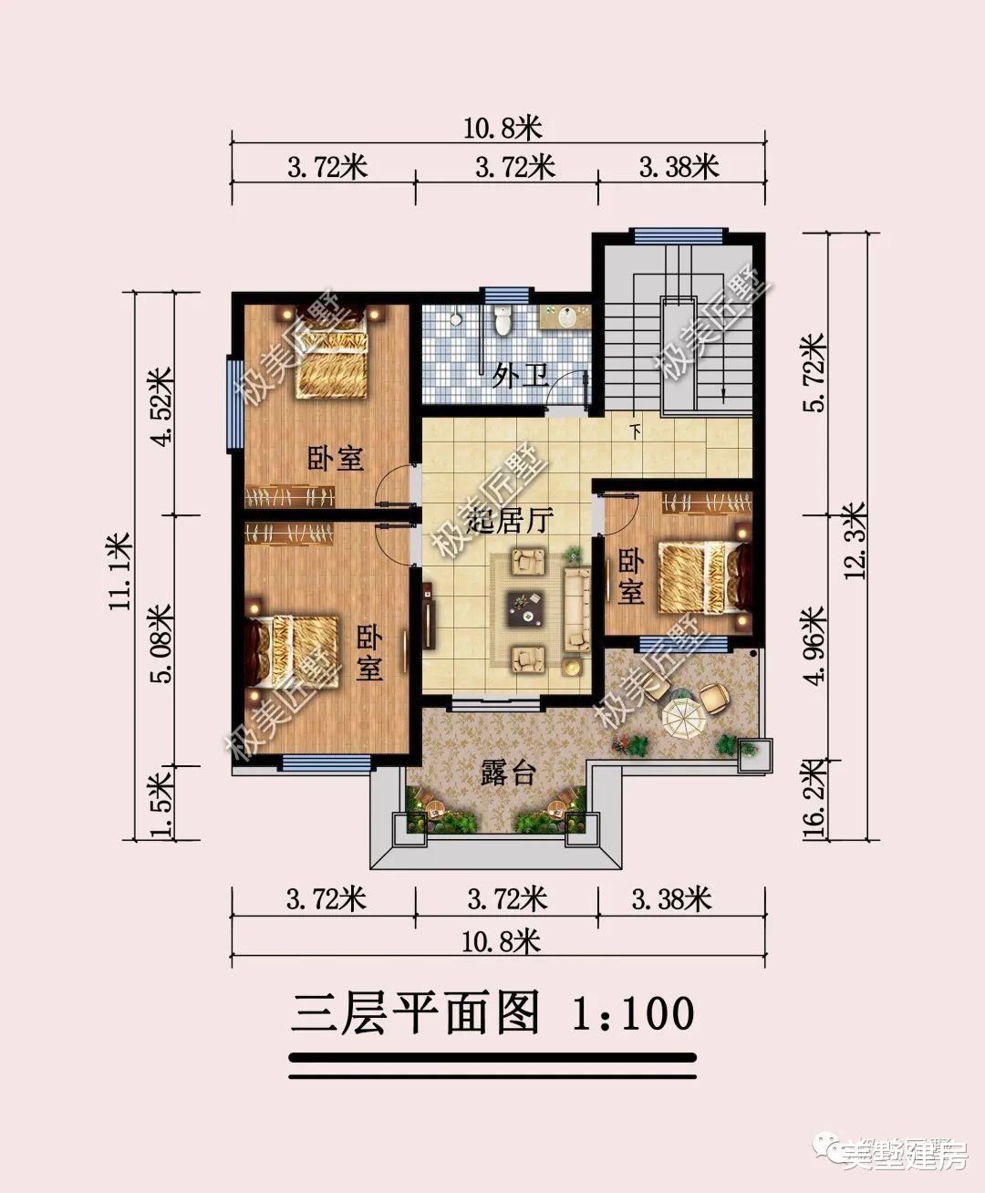 四边有邻居影响挑檐,可以建这款!美观大方!