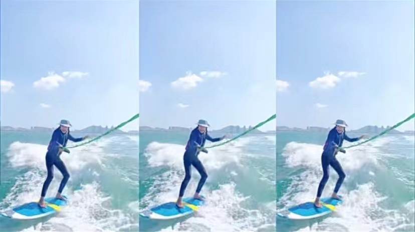 钟丽缇|51岁钟丽缇带全家冲浪，俩女儿穿泳衣变身腿精，与继父猜拳关系好