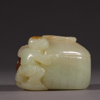 和田玉籽料|清代 和田玉籽料荷叶童子笔洗