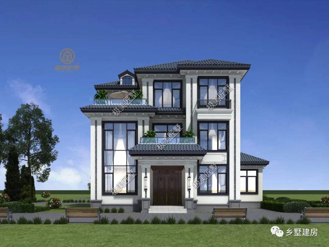 14.3X11.2米新中式风格的三层别墅,生活不仅有诗,还有远方